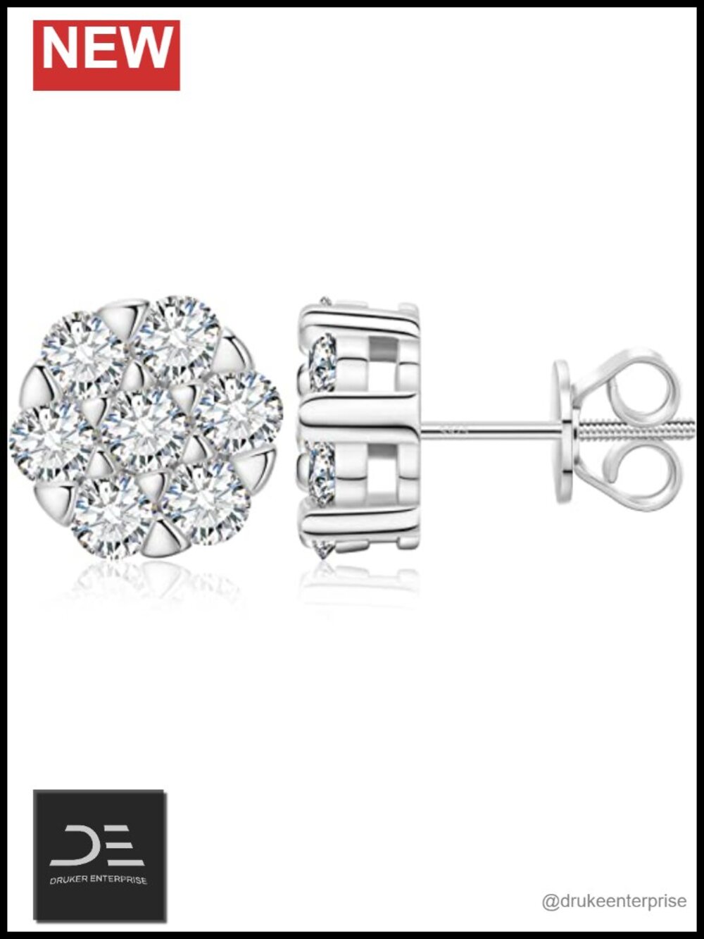 Moissanite Cluster Earrings 1.4 Cttw 7 Stone Flower Screw Backs 18k Gold Plated